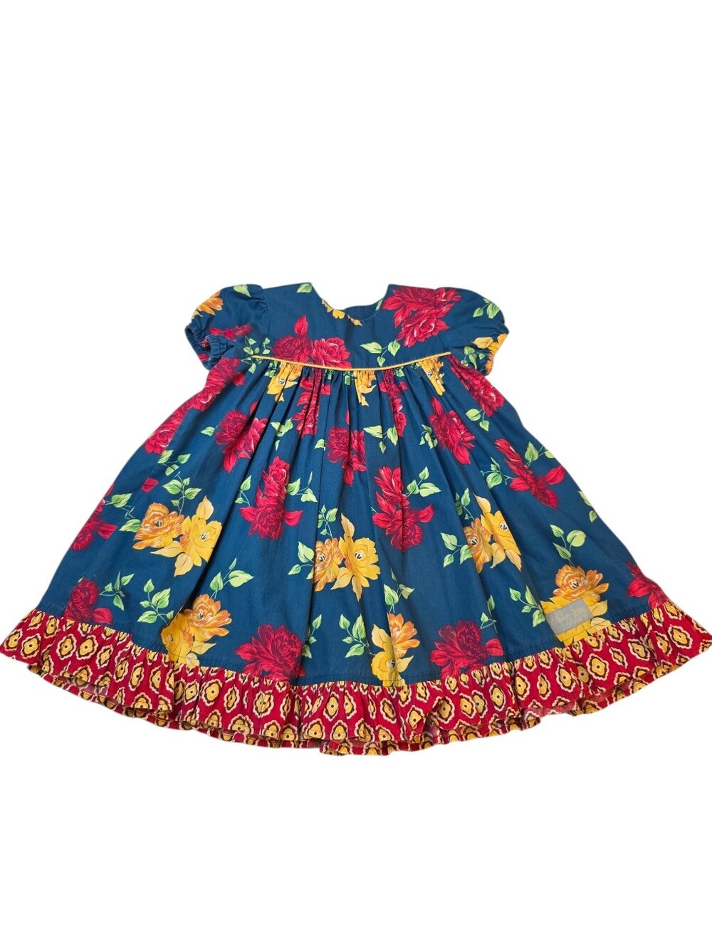 Eleanor Rose Emma Dress Floral Navy with Yellow & Red Blooms